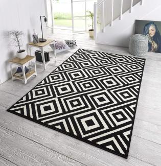 Kurzflor Teppich Art Schwarz Creme - 140x200x0,9cm