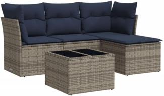 vidaXL 5-tlg. Garten-Sofagarnitur mit Kissen Grau Poly Rattan 3217551