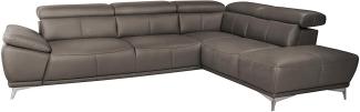 Mivano Ecksofa Felipe in Echtleder / Moderne Eckcouch mit verstellbaren Kopfstützen / 292 x 73 x 233 / Leder Fango (grau)