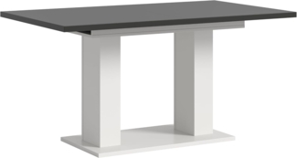 Ausziehbarer Esstisch (B/H/T): 150-190x76x80 in weiß Nachbildung und grau Nachbildung mit Doppelsäulen-Fußgestell