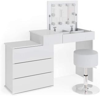 Vicco 'Lotos' Schminktisch, weiß, mit Spiegel, inkl. Hocker und LED-Lichterkette