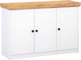 Homestyle4u Sideboard, Holz weiß / Eiche Massiv, 82 x 42 x 134,5 cm, Türen: 3