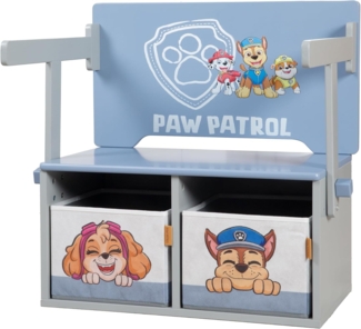 roba Klappbare Sitzbank Paw Patrol + 2 wendbare Aufbewahrungsboxen - Umbaubar zum Kindertisch - Ab 18 Monaten geeignet - Holz grau / blau