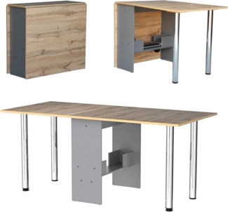 Rodnik Esstisch "Amelie", Eiche Anthrazit, Funktionstisch, Spanplatte, platzsparend, ausklappbar, 170cmx81cm