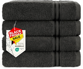 Hammetex 4er Badetuch Set, 100% Baumwolle Premium Qualität Groß 50x100 cm Handtuch, Weich Saugstark Schnell Trocknendes Händehandtuch, Anthrazit
