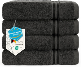 Hammetex 4er Badetuch Set, 100% Baumwolle Premium Qualität Groß 50x100 cm Handtuch, Weich Saugstark Schnell Trocknendes Händehandtuch, Anthrazit