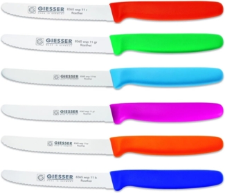Giesser Messer Tomatenmesser Brötchenmesser 8365 wsp 11-6, 6er Set bunt gemischt, 3mm Wellenschliff, extrem Scharf