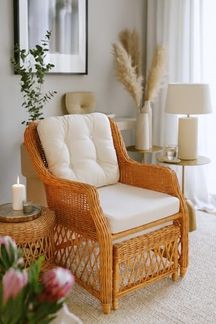 Rattansessel, Relaxsessel mit ausziehbarem Fußteil, handgeflochten, honigfarben