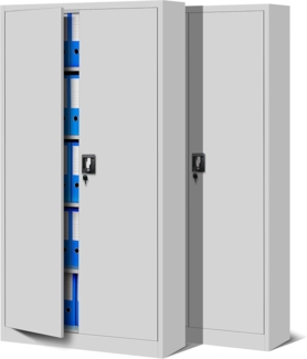 Jan Nowak 2er Set Aktenschrank C001 Metallschrank Stahlschrank Werkzeugschrank Büroschrank Lagerschrank Universalschrank Pulverbeschichtung Flügeltüren 185 x 90 x 40 cm (grau/grau)