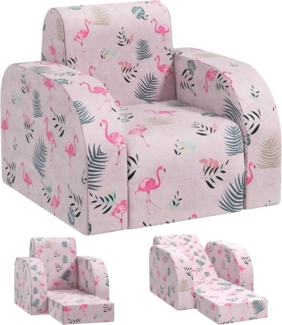 AIYAPLAY Kindersessel mit Liegefunktion, Flamingo-Muster (Kinderstuhl, 1-St, Klappbar Kindersofa), für Kinder 1,5-3 Jahre, Kinderzimmer, Spielzimmer, Rosa