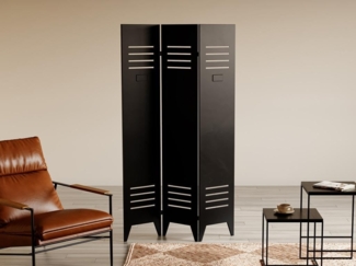 Vente-unique - Paravent 3-teilig Spindtür - Industrial Style - Metall - 107 x 178 cm - Schwarz - CASILY