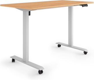 ESMART Germany ETX-121GM 140x70 cm Ahorn Dekor Ergonomischer Steh-Sitz-Schreibtisch auf Rollen Stufenlos elektrisch höhenverstellbar 78,5-128,5cm 3X Memory Aktivitätserinnerung Soft-Start/Stopp