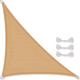 CelinaSun Sonnensegel inkl Befestigungsseile Premium HDPE wetterbeständig atmungsaktiv Dreieck rechtwinklig 3,2 x 3,2 x 4,5 m Sand beige