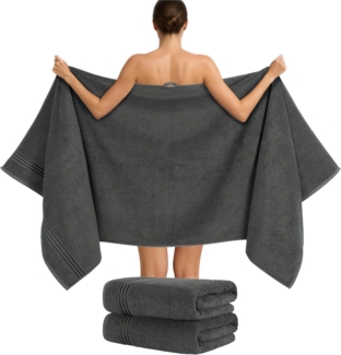 Hammetex 2er Set Extra Große Badetücher – 80x200 cm Saunatücher, 500 GSM, 100% Baumwolle – Weich & Saugfähig – Luxuriöse Große Spa-Handtücher, Anthrazit
