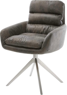 Esszimmerstuhl Abelia-Flex mit Armlehnen Mikrofaser Grau Antik Kreuzgestell breit Edelstahl