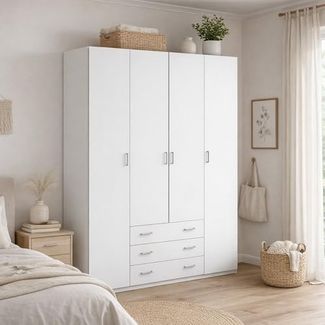 Dmora Grande Francine Kleiderschrank, Schlafzimmermöbel, begehbarer Kleiderschrank, 154x50 h200 cm, weiß