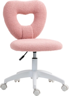 HOMCOM Bürostuhl Drehbar Schreibtischstuhl mit Herzförmige Rückenlehne, ohne Armlehne (Höhenverstellbarer Teddy-Fleece Schminktisch Stuhl, 1 St), für Arbeitszimmer, Rosa