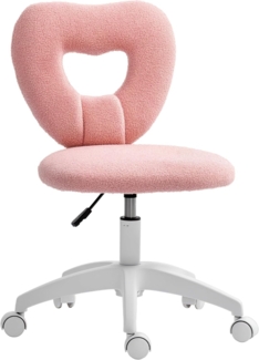 HOMCOM Bürostuhl Drehbar Schreibtischstuhl mit Herzförmige Rückenlehne, ohne Armlehne (Höhenverstellbarer Teddy-Fleece Schminktisch Stuhl, 1 St), für Arbeitszimmer, Rosa
