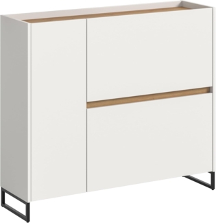 xonox. home – Schuhkommode Drive 110 x 94 x 32 cm in Weiß und Artisan Oak Nachbildung – Flurkommode mit Schublade & Türen – Moderner Schuhschrank für Diele & Eingangsbereich