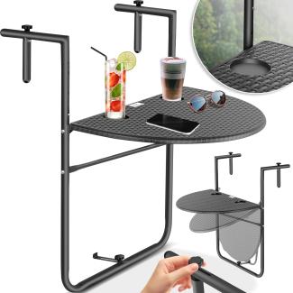 KESSER® Balkonhängetisch klappbar Balkontisch zum Einhängen Balkon Hängetisch 3-fach höhenverstellbarer Klapptisch Balkongeländer wetterfest mit 2x Getränkeplätze Tischplatte BxT: 62 x 60 cm Anthrazit