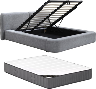Vente-unique - Bett mit Stauraum + Matratze 140 × 190 cm – Stoff – Grau – JUDALO by Maison Céphy