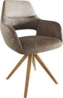 Esszimmerstuhl Yago-Flex mit Armlehnen Mikrofaser Taupe Vintage Holzgestell kantig Natur Taschenfederkern