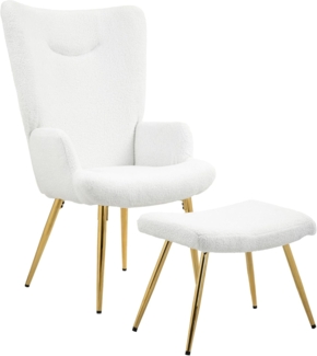 HOMCOM Relaxsessel Ohrensessel mit Hocker (Loungesessel, 2-St, Sessel), für Wohnzimmer, Schlafzimmer, Weiß