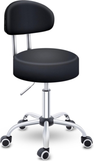 TRESKO® Rollhocker mit Lehne Schwarz | Arbeitshocker höhenverstellbar 47-60 cm | Drehhocker mit Rollen | Bürostuhl Hocker Drehstuhl Kosmetikhocker