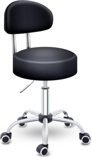 TRESKO® Rollhocker mit Lehne Schwarz | Arbeitshocker höhenverstellbar 47-60 cm | Drehhocker mit Rollen | Bürostuhl Hocker Drehstuhl Kosmetikhocker