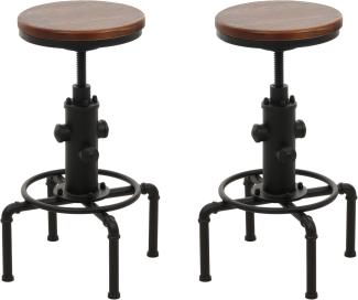 2er-Set Barhocker HWC-N23, Barstuhl Tresenhocker höhenverstellbar drehbar Fußablage Industrial Stahl Massiv-Holz ~ braun