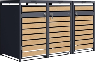 AXI Lucas Mülltonnenbox in Metall Anthrazit / Holzoptik Mülltonnenverkleidung mit Deckel für 3 Tonnen - 240 - 720L | Grau | Metall | 200 cm