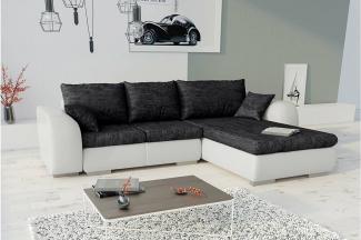 Stylefy Salturo Ecksofa Strukturstoff BERLIN Kunstleder MADRYT Schwarz Weiß Rechts