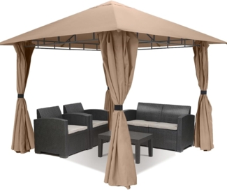 Sekey Garten Pavillon 3x3 m Wasserdicht Stabil Partyzelt, Gartenzelt mit 4 Seitenteile Reißverschluss, 180g/㎡ Polyester, Taupe