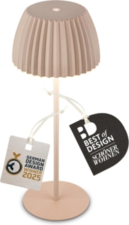 BRILONER - Riffle LED Tischlampe kabellos IP44 mit Lichtkante, 14,5x36,5 cm, Touchdimmer, Akku tauschbar, Nachttischlampe, Leselampe, LED Lampe, Akku Lampe, German Design Award Winner 2025, Beige