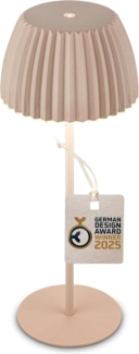 BRILONER - Riffle LED Tischlampe kabellos IP44 mit Lichtkante, 14,5x36,5 cm, Touchdimmer, Akku tauschbar, Nachttischlampe, Leselampe, LED Lampe, Akku Lampe, German Design Award Winner 2025, Beige