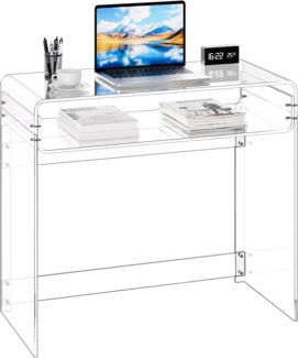 VEVOR Acryltisch Schreibtisch 2-stufiger, durchsichtiger Eingangtisch mit Ablage, moderner rechteckiger Computertisch, Dicker Schreibtisch für Schlafzimmer Büro Wohnzimmer 40 x 85 x 75 cm