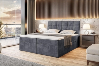 MEBLINI Boxspringbett DRAGO 180x200 cm mit Bettkasten - H4/Dunkelgrau Samt Polsterbett - Doppelbett mit Topper & Taschenfederkern-Matratze