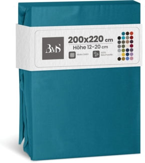 Bettwaesche-mit-Stil Mako-Satin Spannbettlaken petrol blau 200x220cm