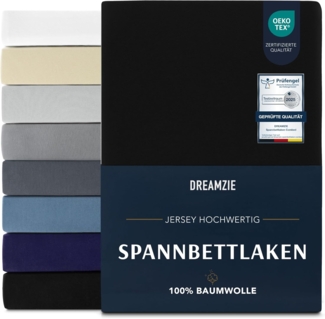 Dreamzie Premium Spannbettlaken 200x200 cm, Spannbetttuch für Dicke Matratzen bis zu 27 cm, Bettlaken 100% Jersey Baumwolle, 150 g/m², Oeko-TEX zertifiziert - Schwarz