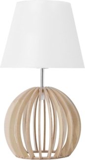 'Samo' Tischlampe Weiß Holz 41 cm Stoffschirm Lampenfuß in Gitteroptik Kabel mit Schalter Landhausstil