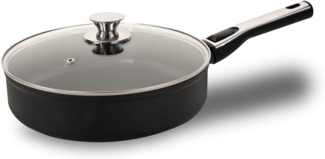 Genius Bratpfanne Cerafit Plasma Hochrandpfanne 26 cm mit Glasdeckel, Aluminium, Edelstahl, Bakelit (1 Pfanne 3,2 L), Antihaft-Beschichtung mit abnehmbarem Griff