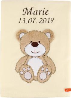 Be Mammy Personalisierte Babydecke mit 3D Applikation Warme Kuscheldecke mit Namen und Geburtsdatum; Perfektes Baby Geschenk; Blanket; Krabbeldecke BE20-280 (Ecru - Bär)