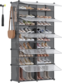 SONGMICS Schuhregal mit 10 Fächern, Schuhschrank, 30 x 40 x 30 cm pro Fach, schmal, mit Türen, Stahlrahmen, Kunststoff, für Flur, Schlafzimmer, Eingangsbereich, schiefergrau LPC035G01