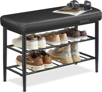 VASAGLE EKHO Kollektion Schuhbank, Sitzbank, Sitztruhe, Eingangsbereich, Kunstleder, Nähte, 60er Jahre Stil, modern, bis 135 kg belastbar, 30 x 80 x 50 cm, tintenschwarz LSB054B01