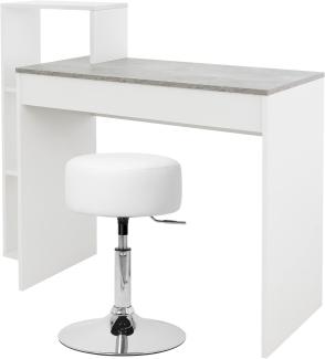 Schreibtisch mit Sitzhocker 110x72x40 cm Weiß/Beton-Optik aus Holz ML-Design