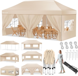 KESSER® Pavillon Faltpavillon 6x3 m Festzelt mit 6 abnehmbaren Seitenwänden | Gartenzelt Höhenverstellbar & Wasserdicht + Tasche Bodenanker | Pop-Up Klicksystem UV-Schutz 50+ Partyzelt Beige