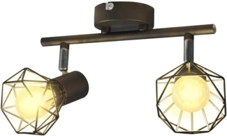 Deckenstrahler Industrie-Stil Drahtgestell + 2 LED-Glühlampen schwarz