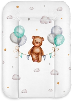 Wickelauflage 50x70 cm, Weiß mit Bär – abwaschbar & wasserdicht, weich für Neugeborene – Wickeltischauflage für Wickelkommode – Baby Wickelunterlage, schnell abwischbar
