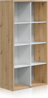 Vertikales oder horizontales Regal mit 8 Löchern, Bücherregal, Aufbewahrungssystem, Modell Noa, Finish in Eiche und Weiß Artikel, Maße: 71,5 cm (L) x 137 cm (H) x 33 cm (F) Wald