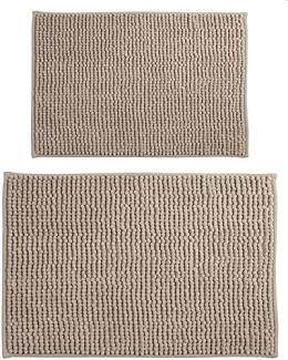 MSV Badteppich 2er Set Badvorleger Duschvorleger Chenille Hochflor Badematte 40x60 cm + 60x90 cm – Taupe